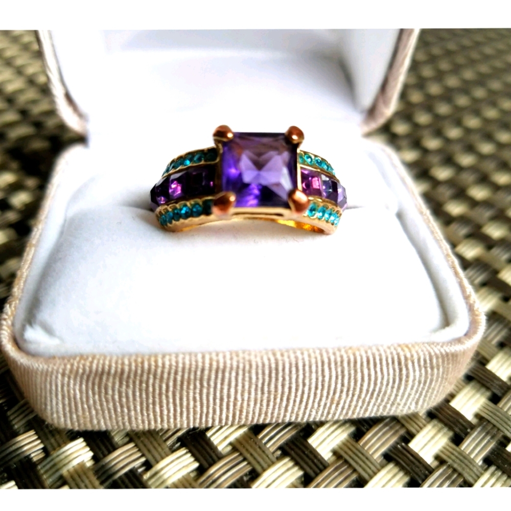 Turkish 18 K yellow filled gold purple amethyst stone ring size 8 - Picture 3 of 11